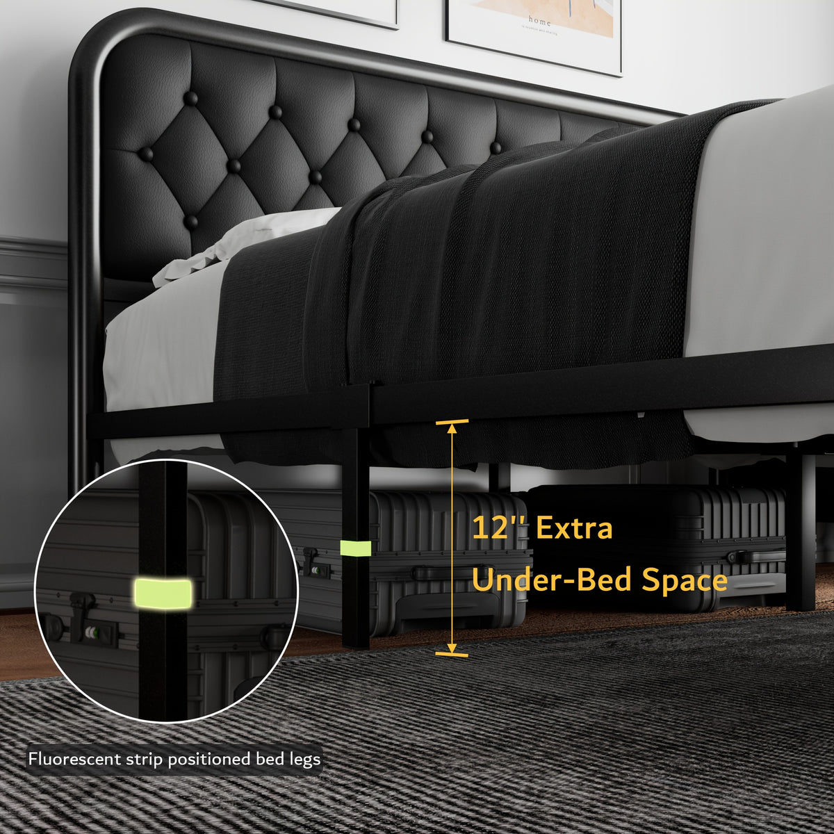 metal bed frame platform bed frame faux leather - Temu
