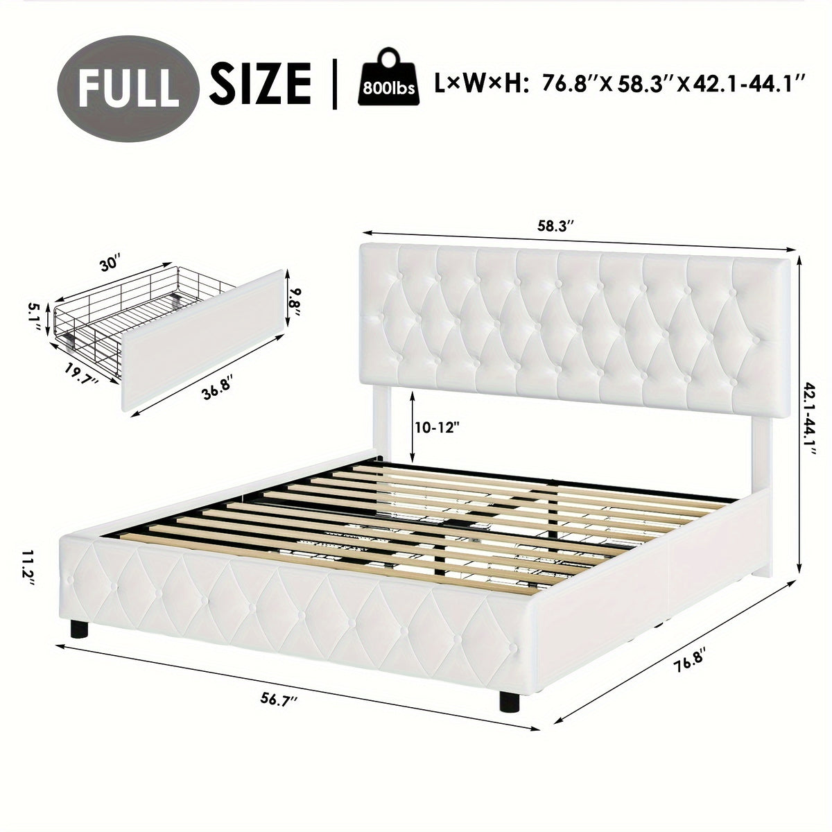 modern upholstered bed frame 4 storage drawers platform bed - Temu