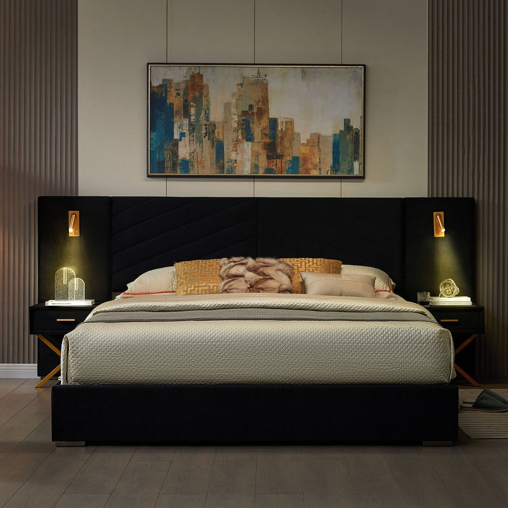 luxury king queen bed frame built in   lights - Temu