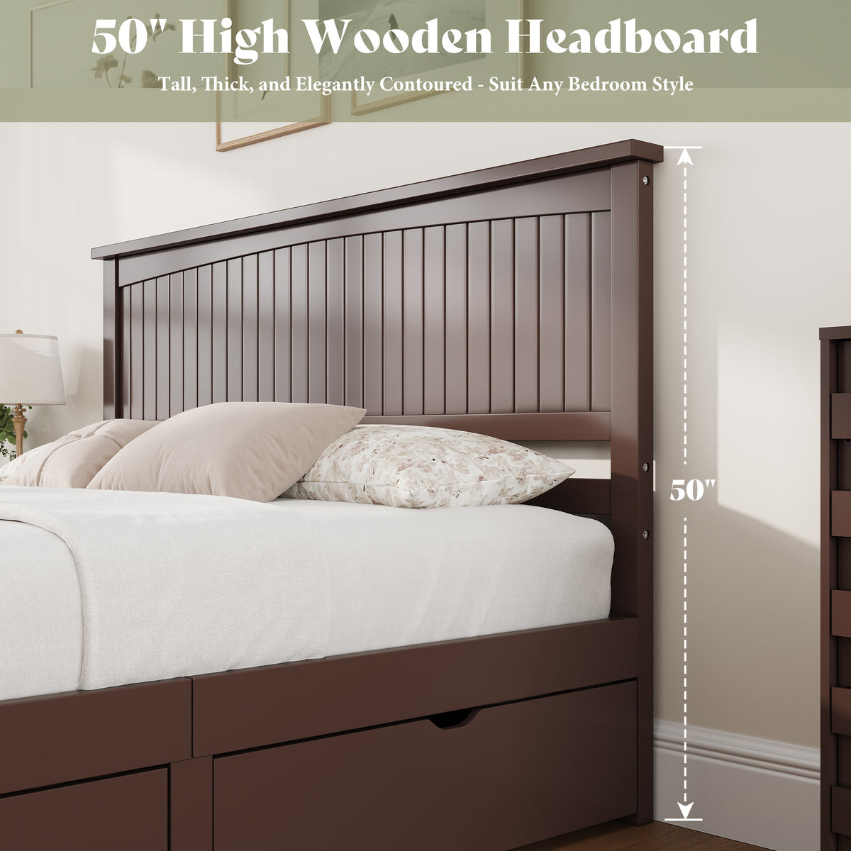 solid wood storage bed frame 50 tall headboard   century - Temu