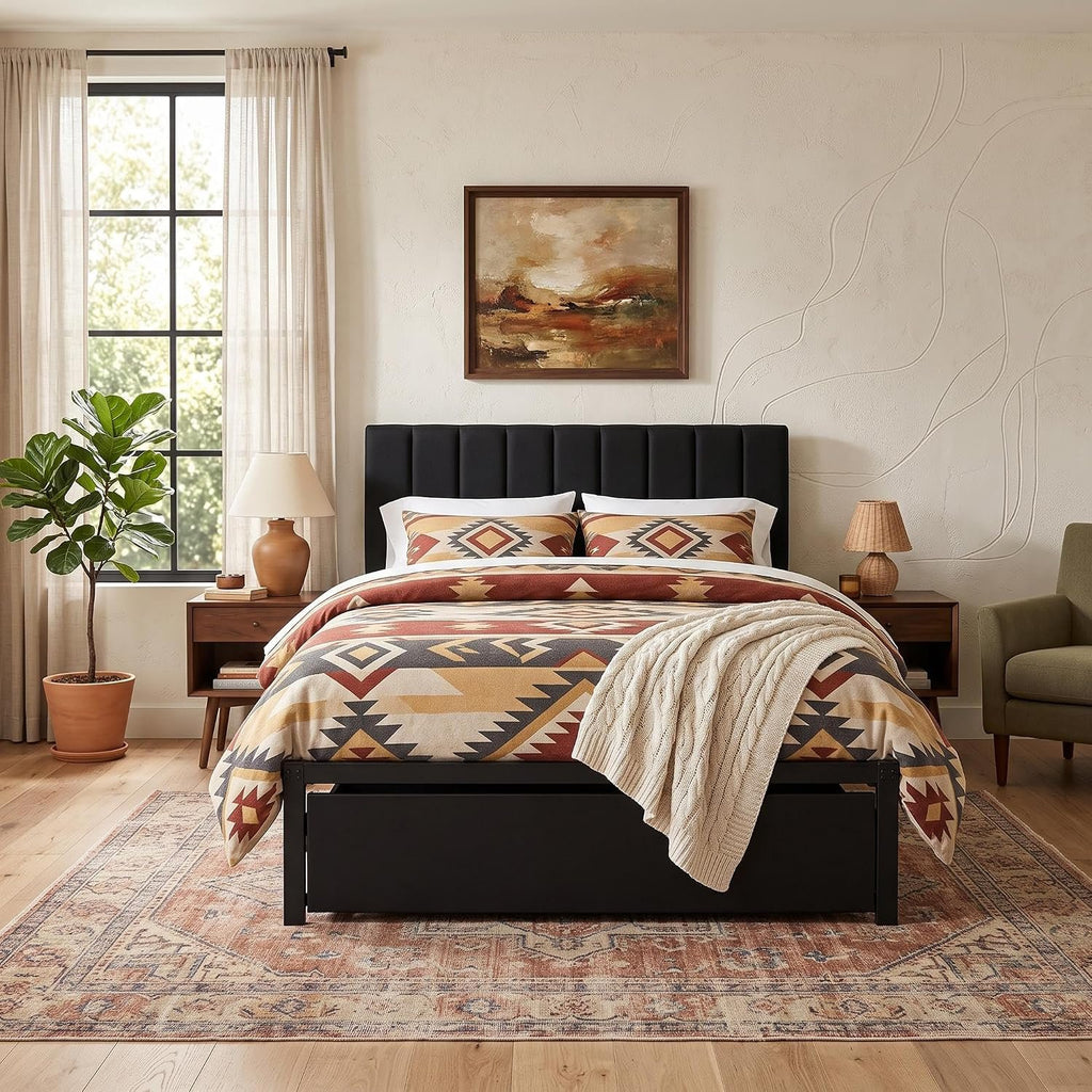 twin bed frame headboard storage drawer metal platform bed - Temu