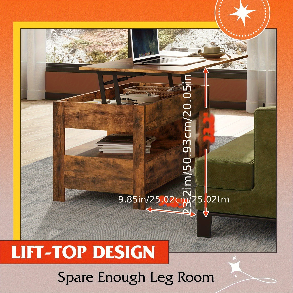 adjustable lift top coffee table storage drawers hidden - Temu