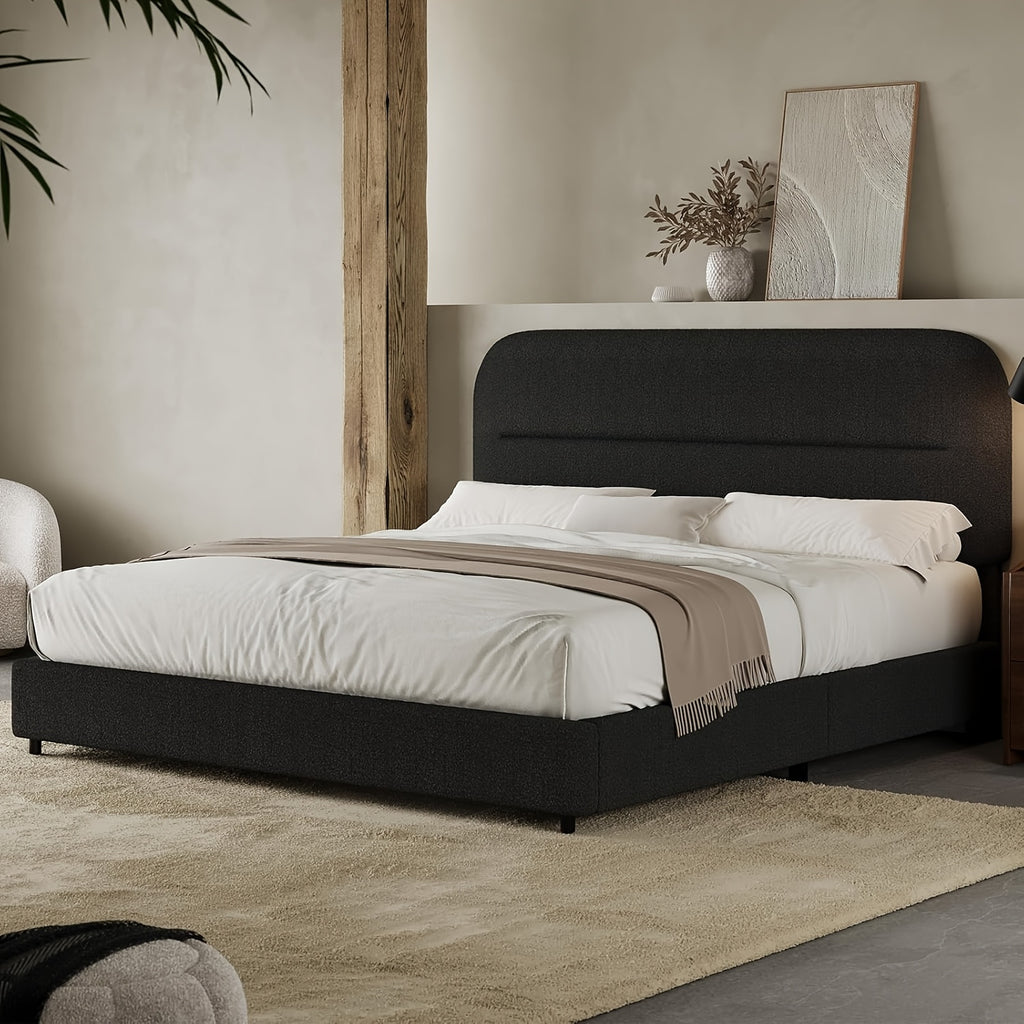 queen bed frame boucle upholstered platform bed frame - Temu