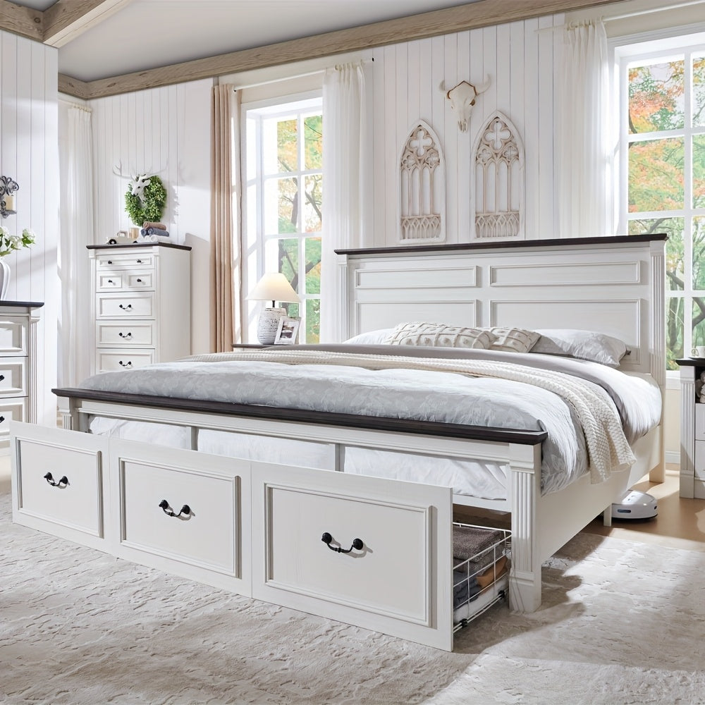 farmhouse king queen size bed frame 51 tall headboard wood - Temu