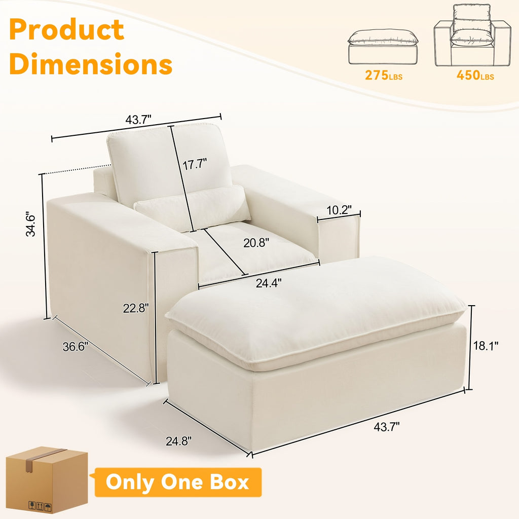 43 7 wide indoor boneless cloud chaise lounge chair   - Temu