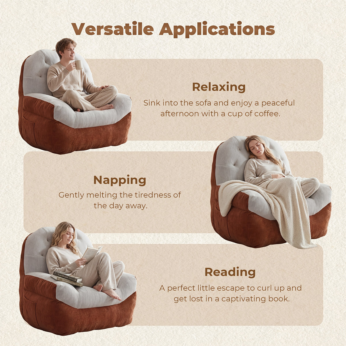 oversized tufted chenille lazy bean bag chair sofa suitable - Temu