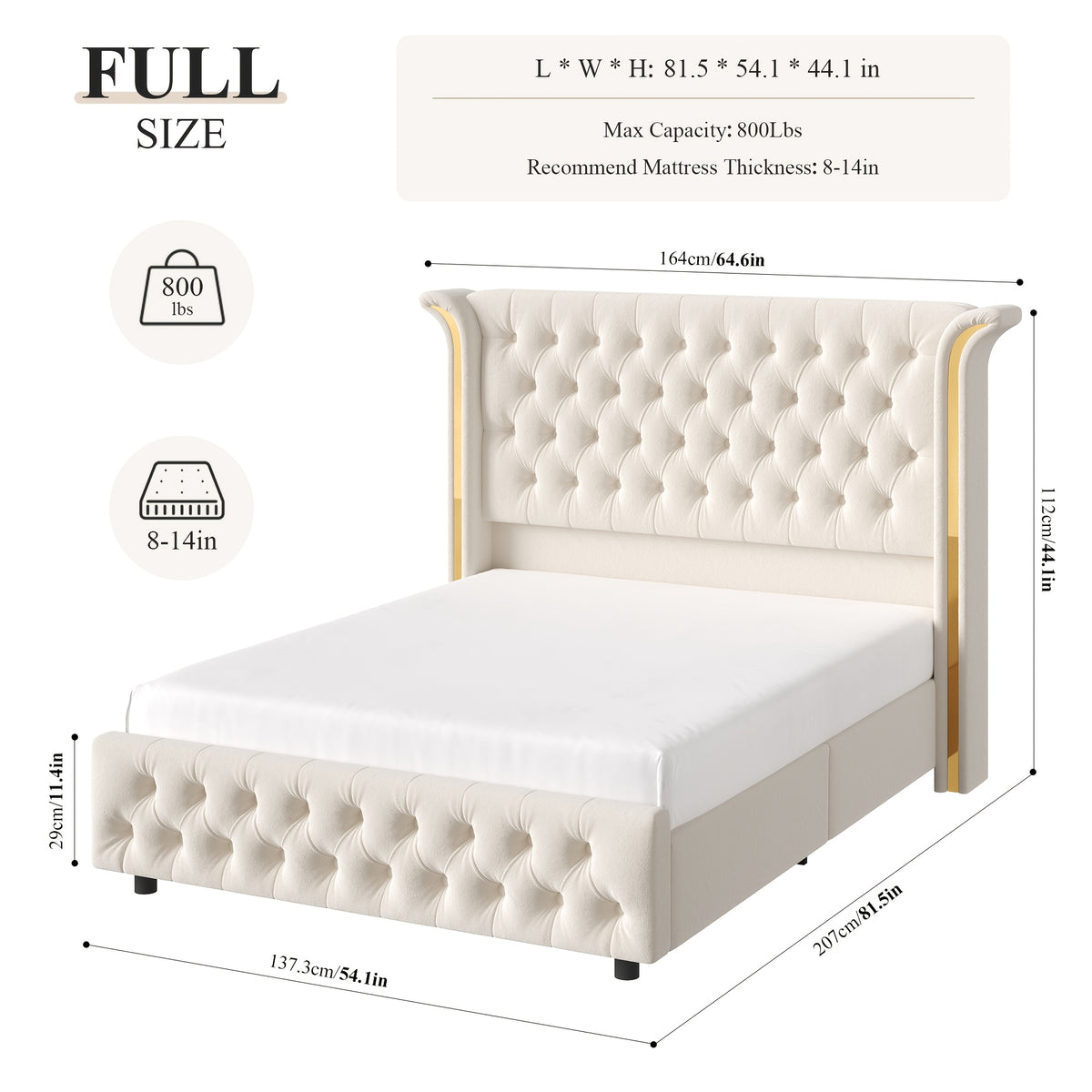 full size bed frame led headboard wingback tufted headboard - Temu