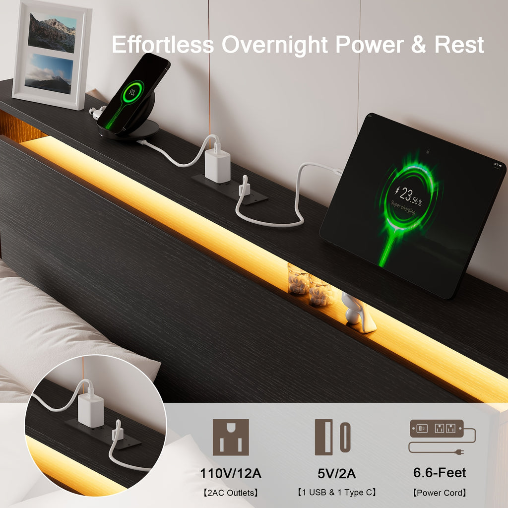 floating bed frame led lights charging station heavy duty - Temu