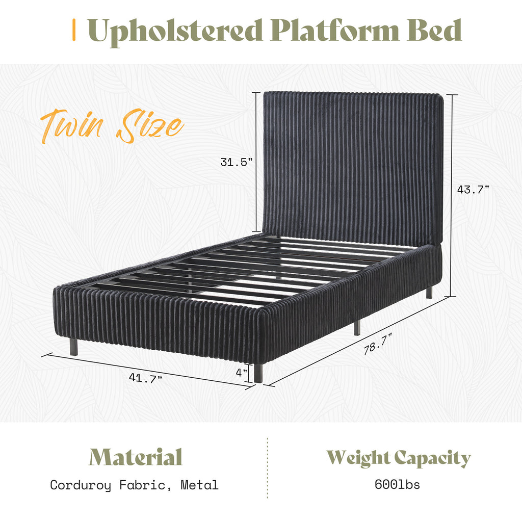 platform bed frame upholstered corduroy headboard fully - Temu
