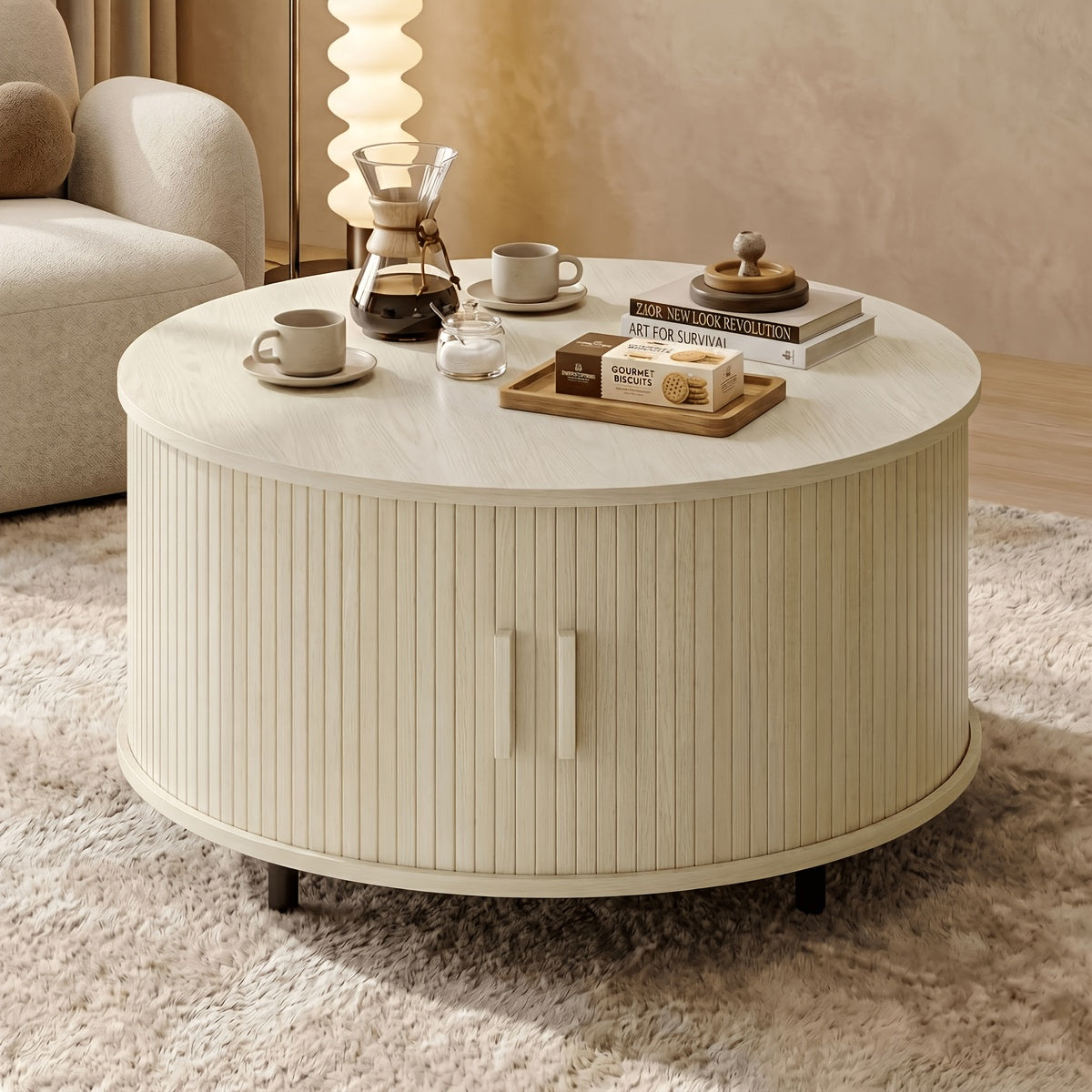 32 round fluted coffee table storage   century modern - Temu