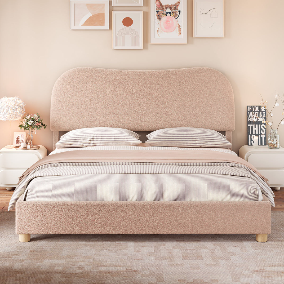 upholstered boucle bed frame adjustable headboard   - Temu