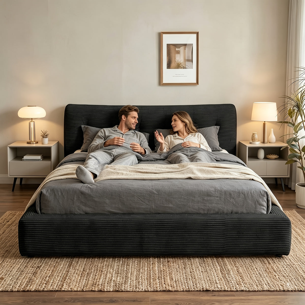 king queen full size bed upholstered corduroy bed frame - Temu
