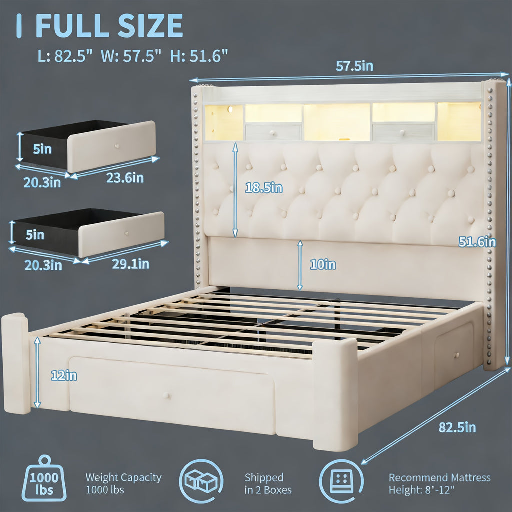 bed frame storage drawers bed frame led lights upholstered - Temu