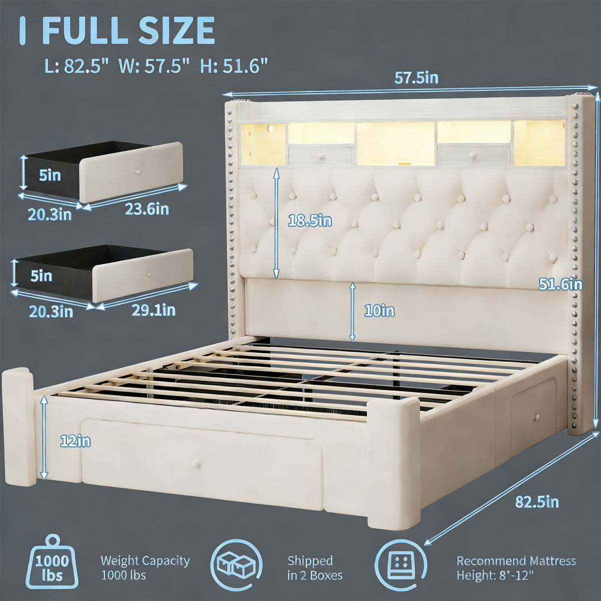 bed frame storage drawers bed frame led lights upholstered - Temu
