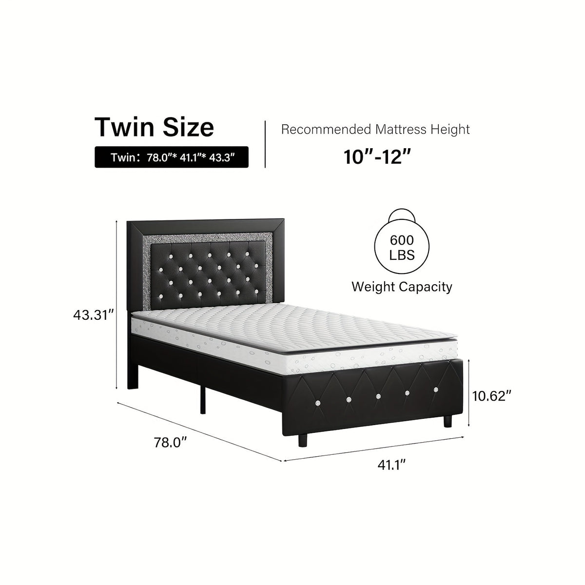 upholstered bed frame diamond tufted headboard faux leather - Temu