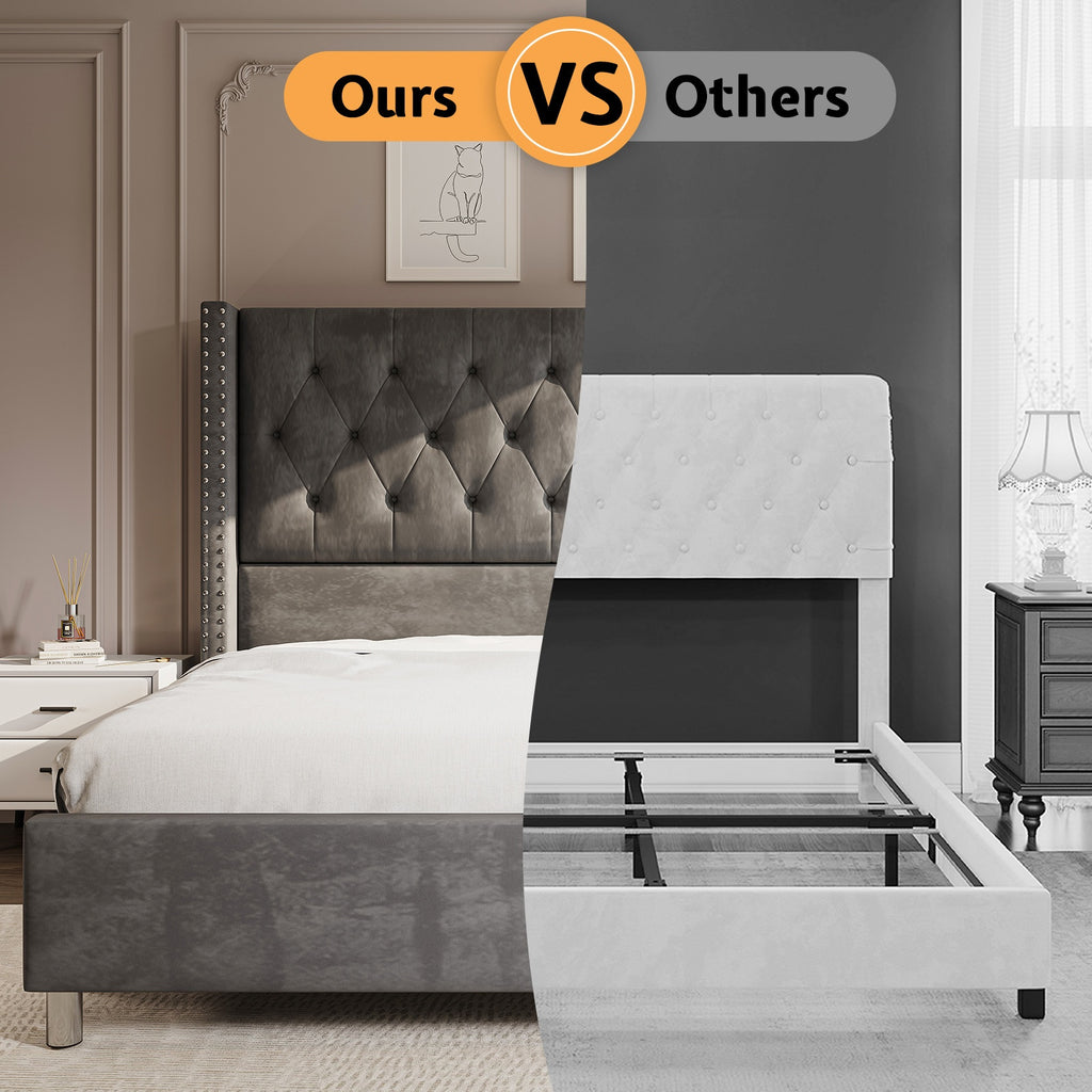 velvet upholstered bed frame wingback headboard no - Temu
