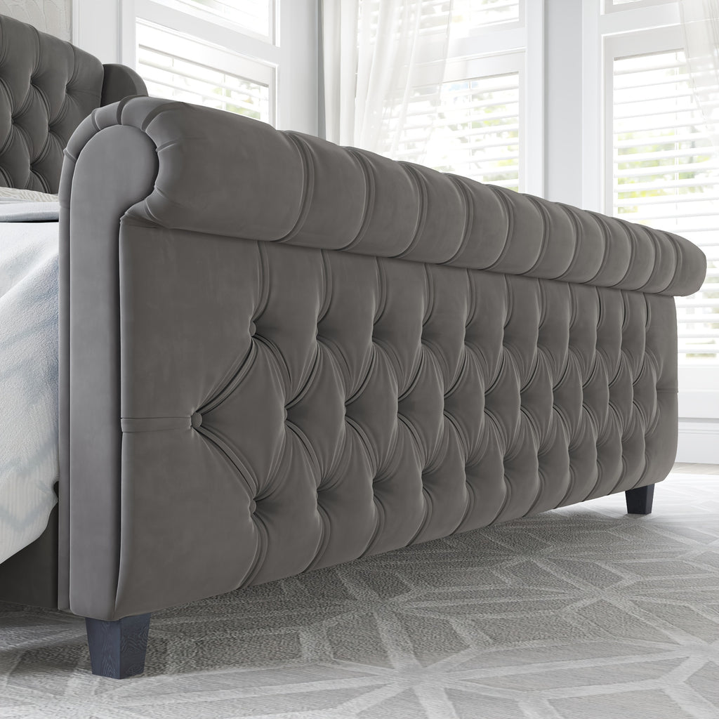 platform bed frame chenille upholstery featuring a scroll - Temu