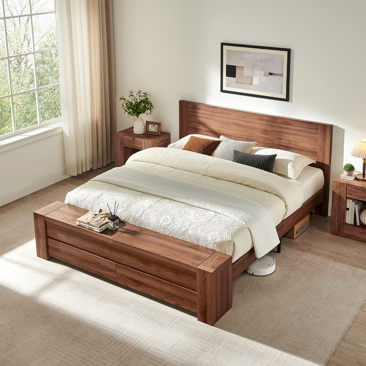 king queen size platform bed frame storage footboard - Temu