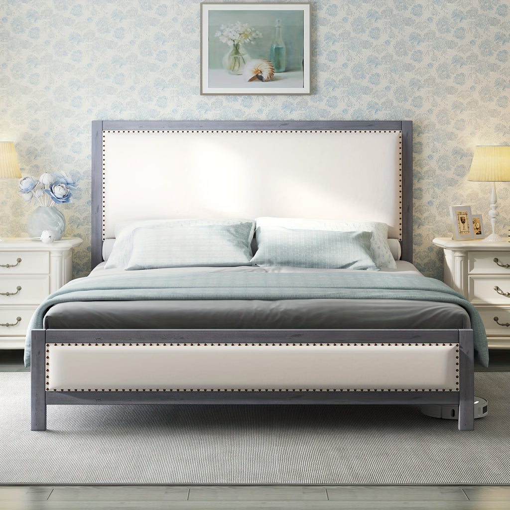 a platform bed featuring a sturdy wooden frame a linen - Temu