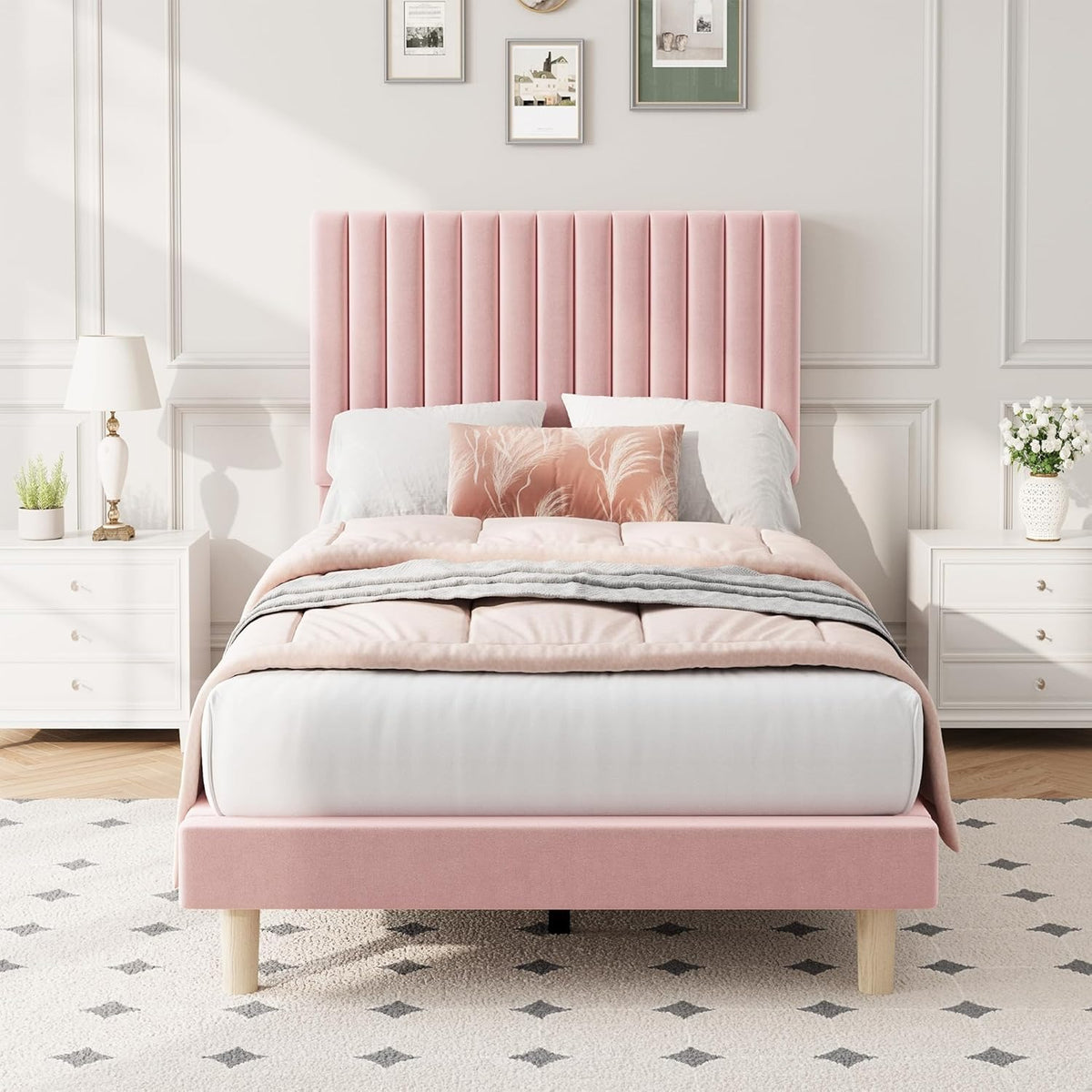 twin size bed frame adjustable height headboard velvet - Temu