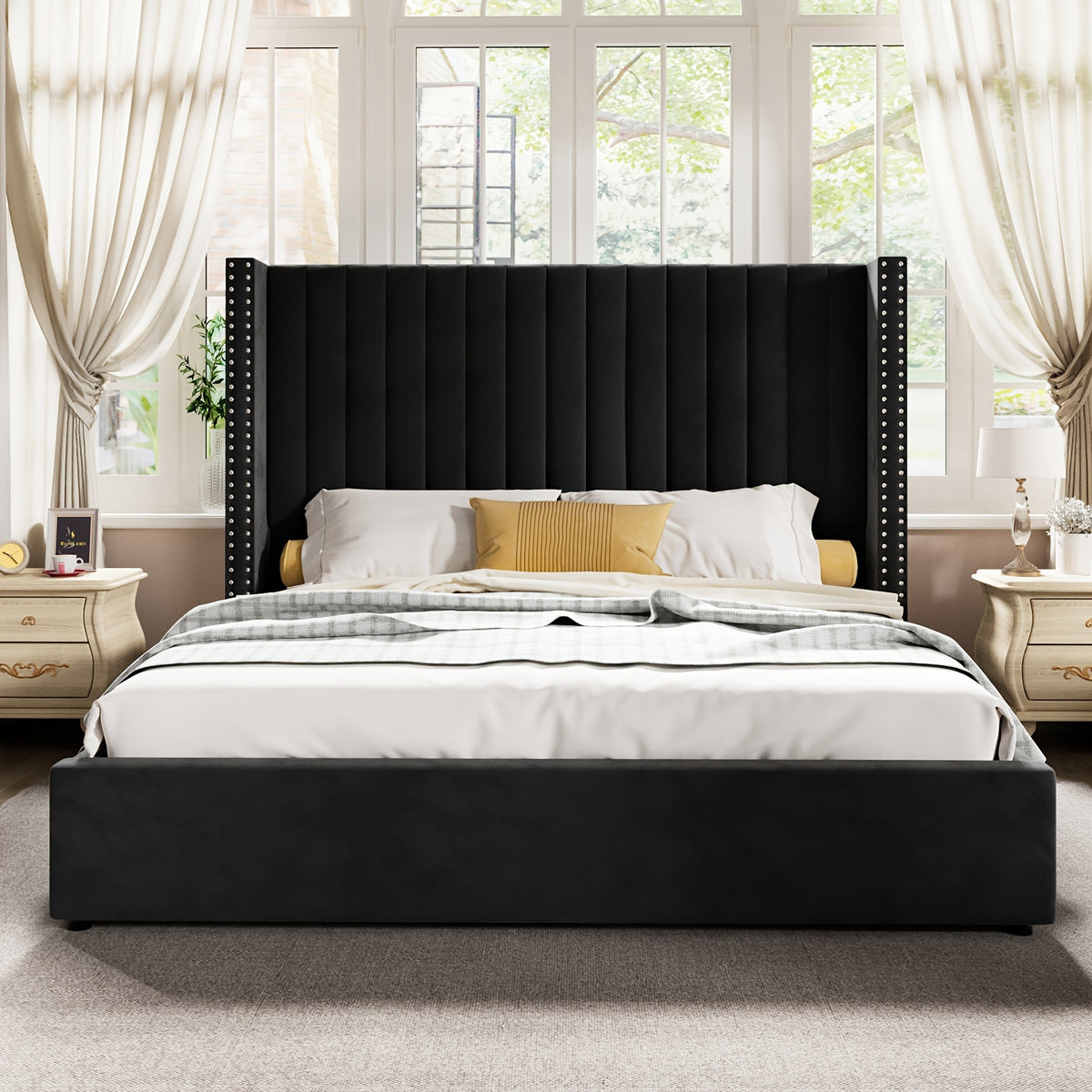 lift upholstered wingback platform bed frame - Temu