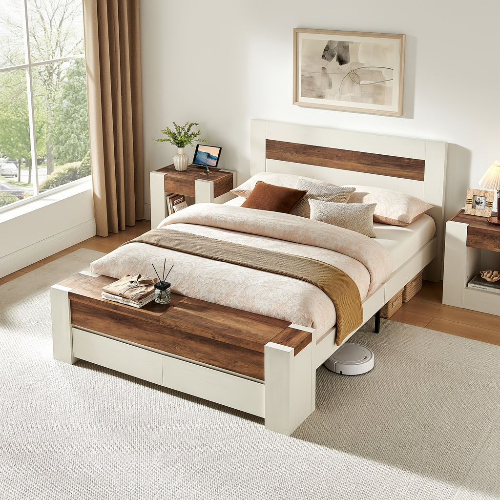 king queen size platform bed frame storage footboard - Temu