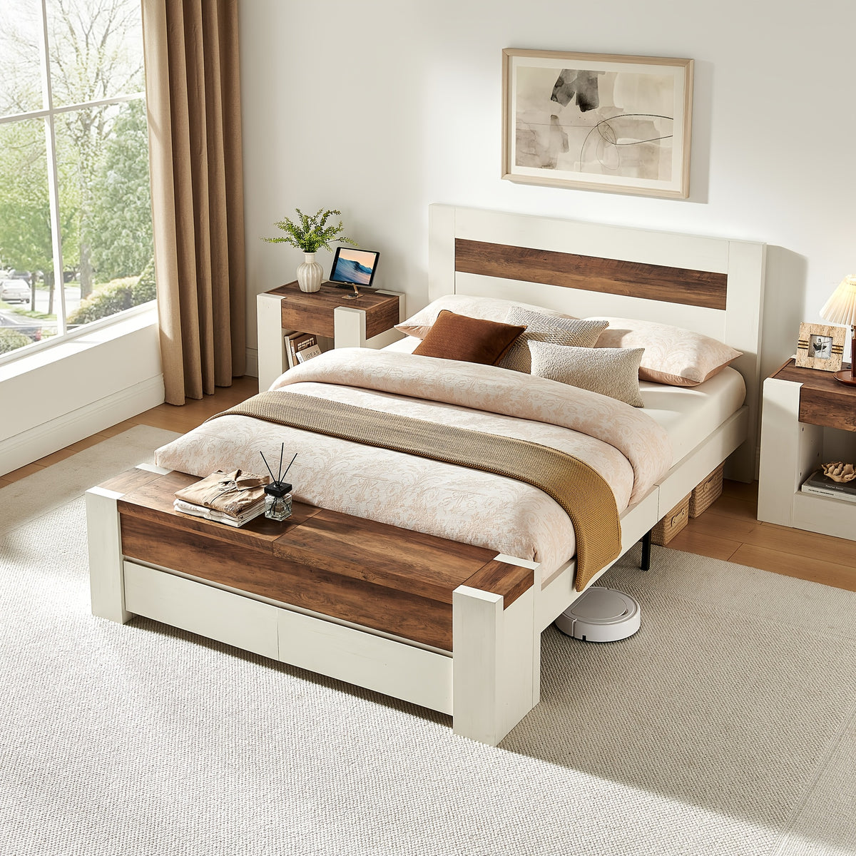 king queen size platform bed frame storage footboard - Temu