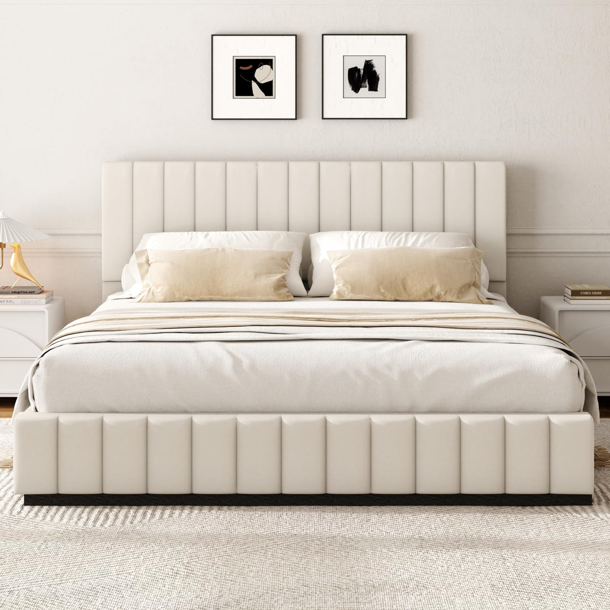 king bed frame 47 2 tall headboard vertical channel tufted - Temu
