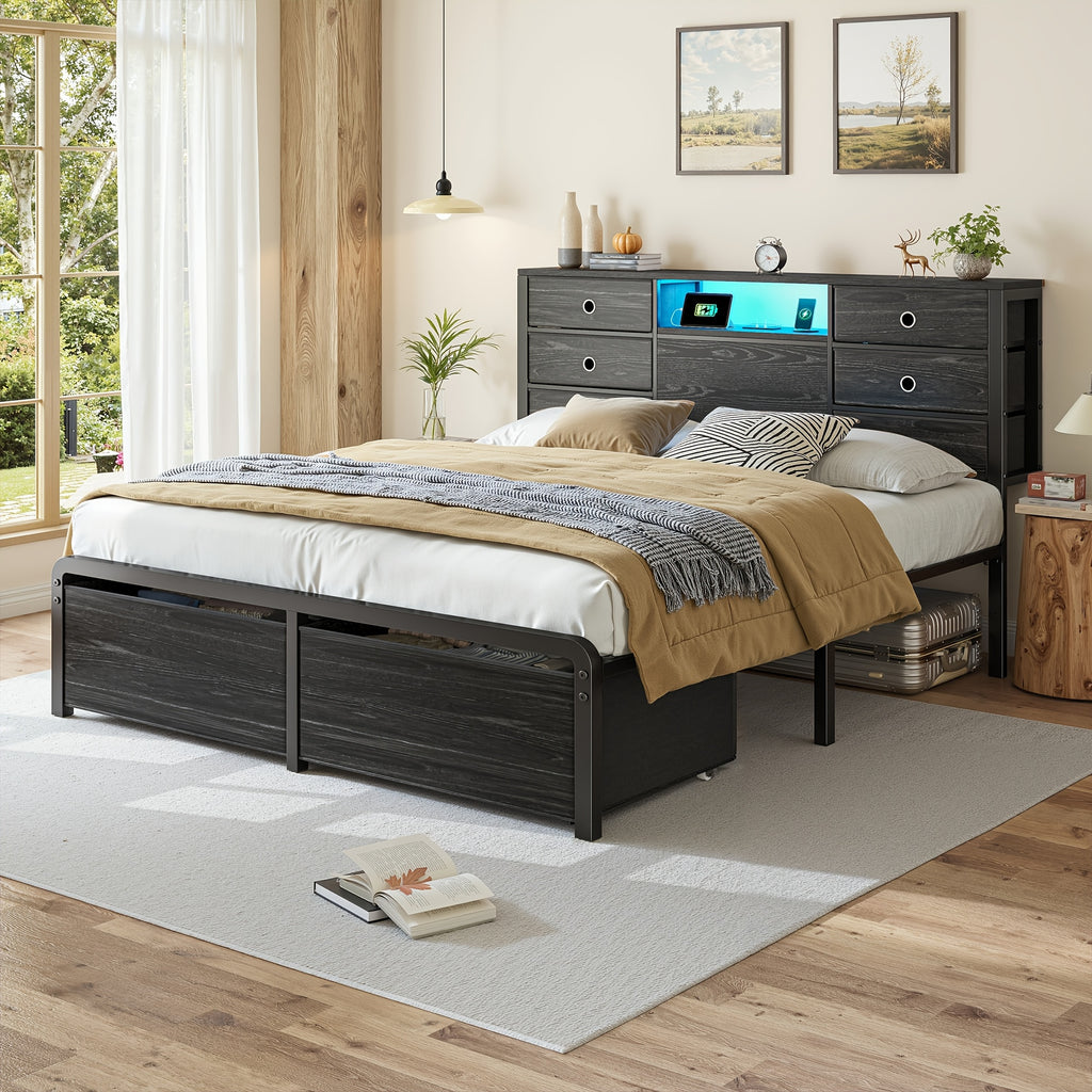 king queen full size storage bed frame 8 9 drawers headboard - Temu
