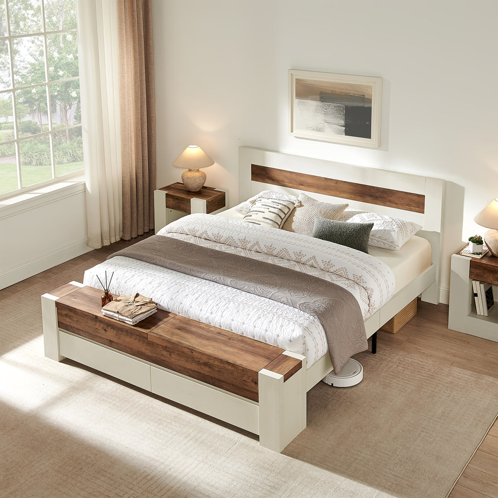 king queen size platform bed frame storage footboard - Temu