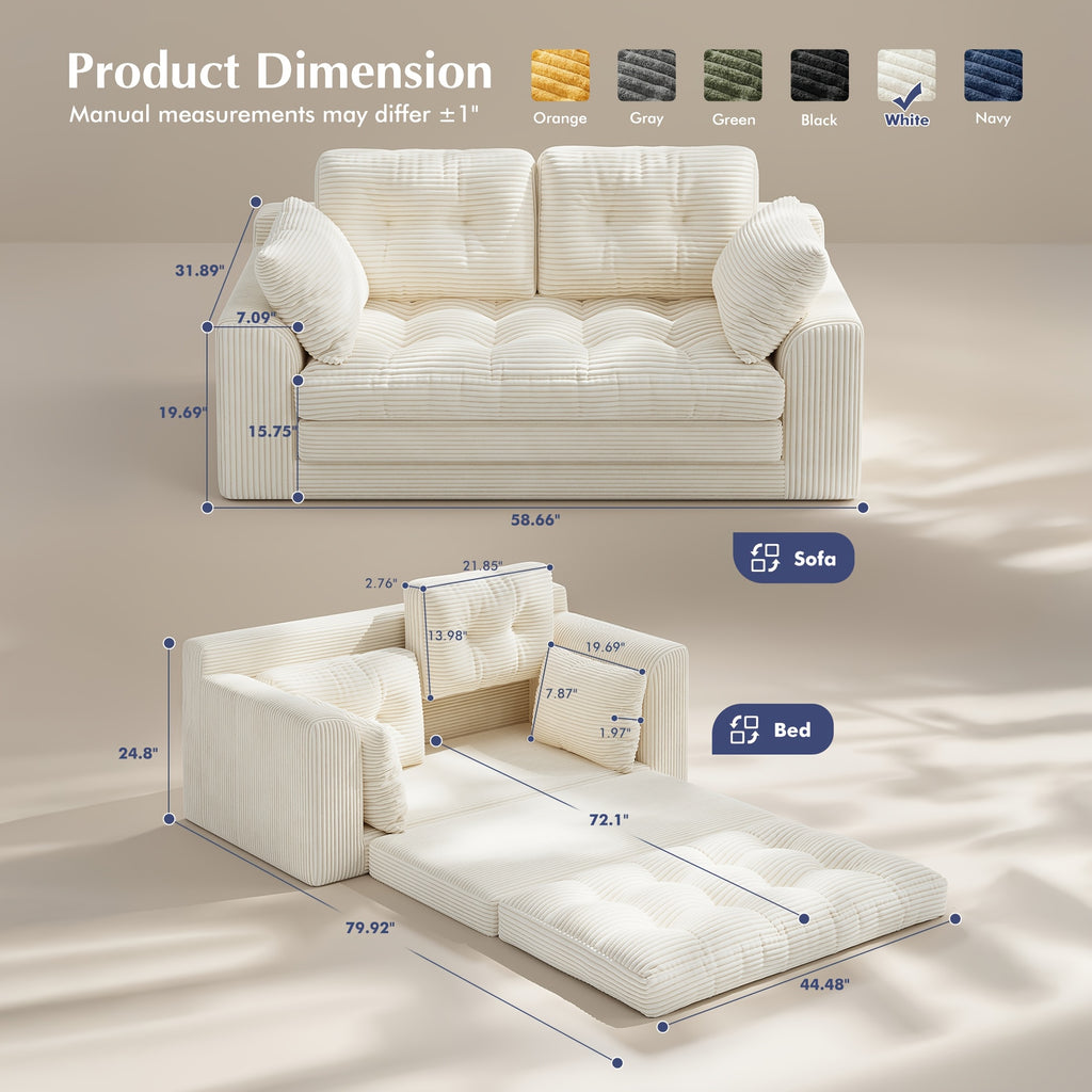 no assembly corduroy convertible loveseat sofa bed 2 in 1 - Temu