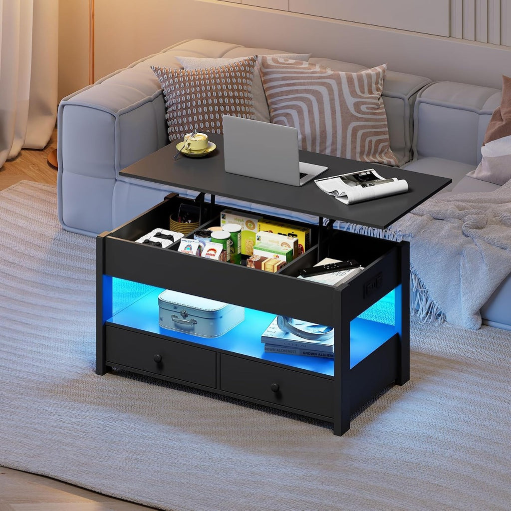 coffee table lift top coffee table 2 drawers led light large - Temu