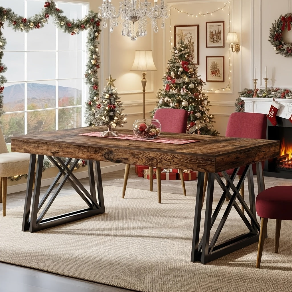 63 inch dining table farmhouse kitchen dining table sturdy x - Temu