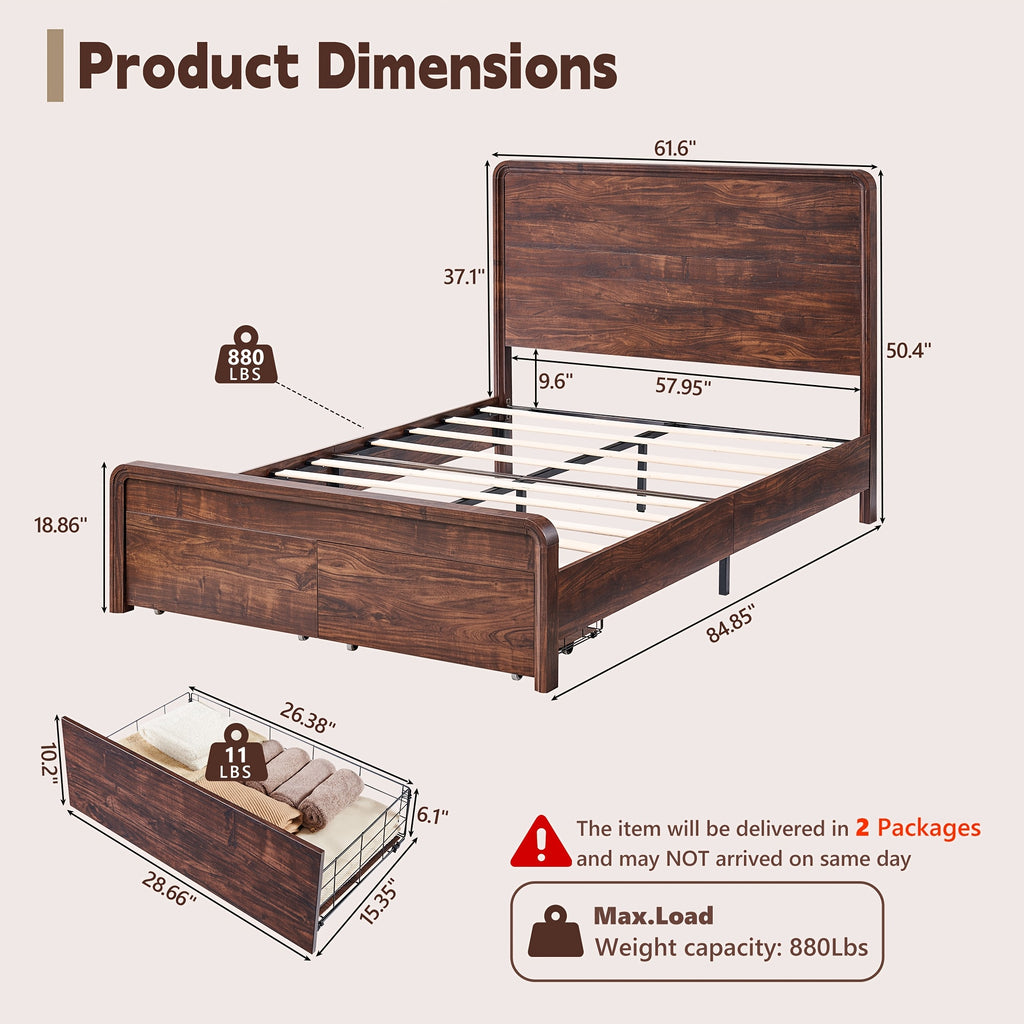 size bed frame 50 tall headboard wood platform - Temu