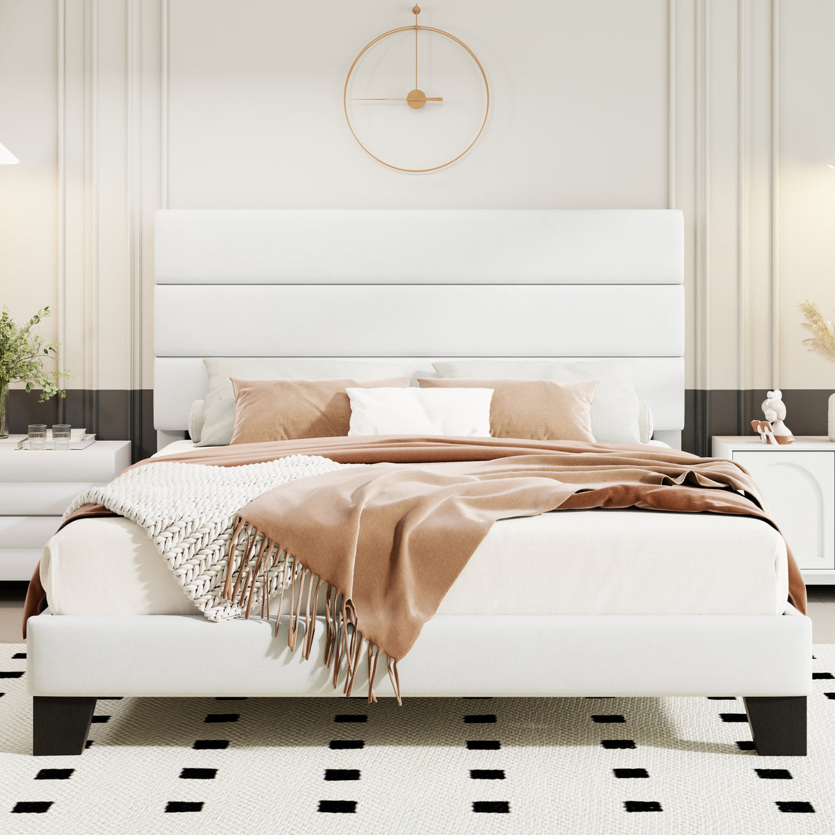 modern fabric upholstered bed frame headboard strong - Temu