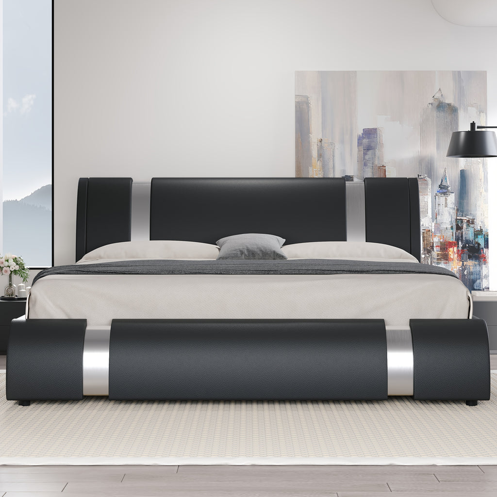 modern faux leather bed frame iron pieces decor low - Temu