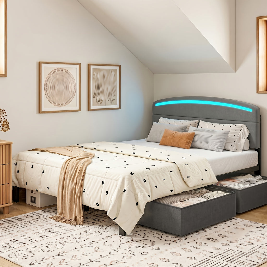 full queen king size bed frame storage charging station - Temu
