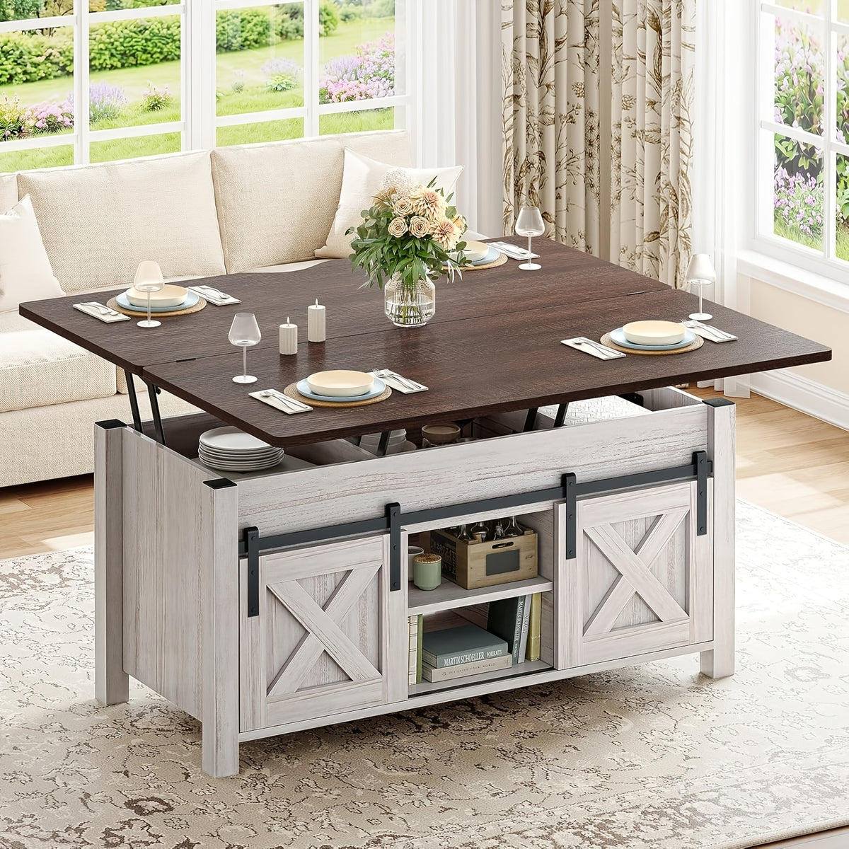 farmhouse lift top coffee table hidden compartments open - Temu