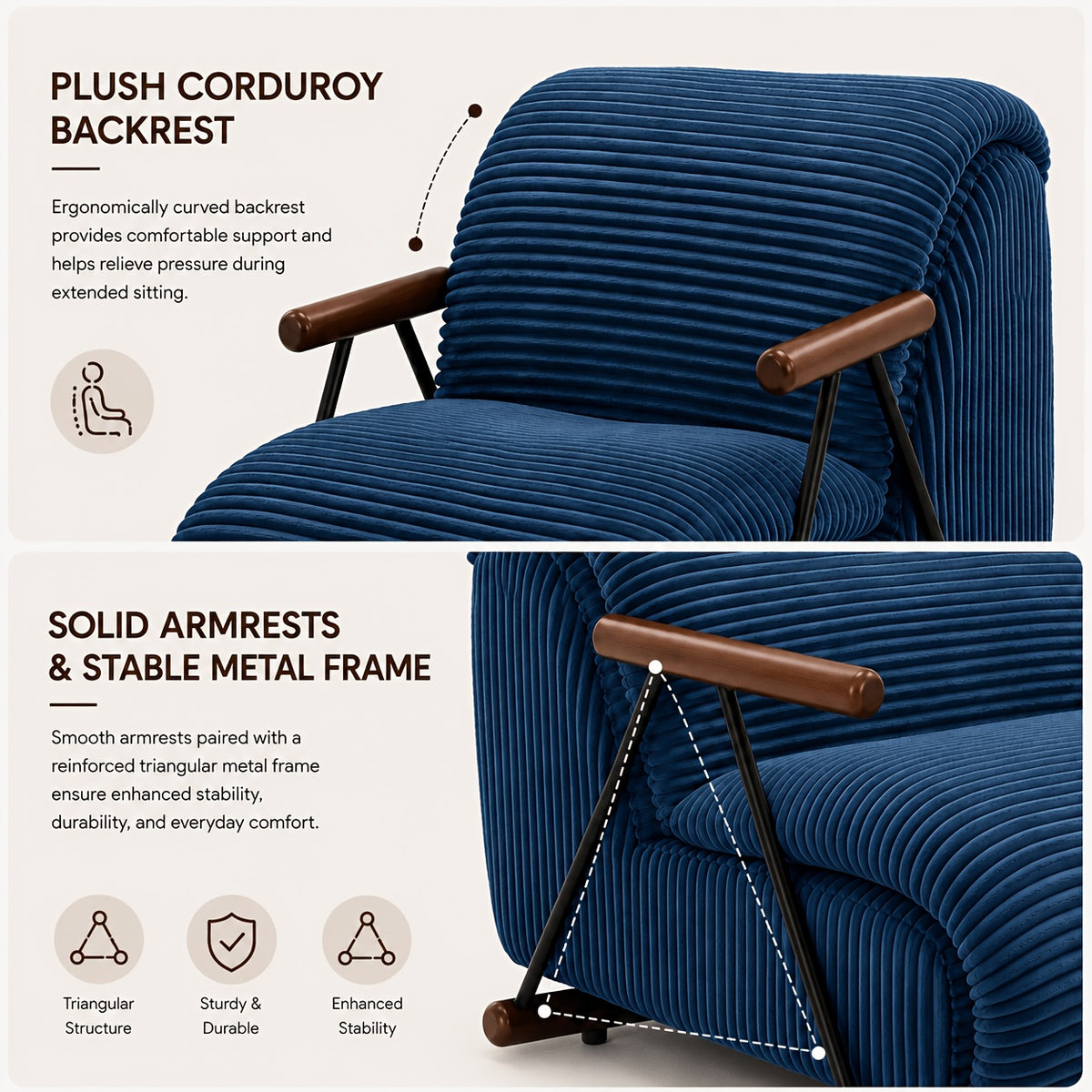 modern striped corduroy accent chair oversized padded single - Temu