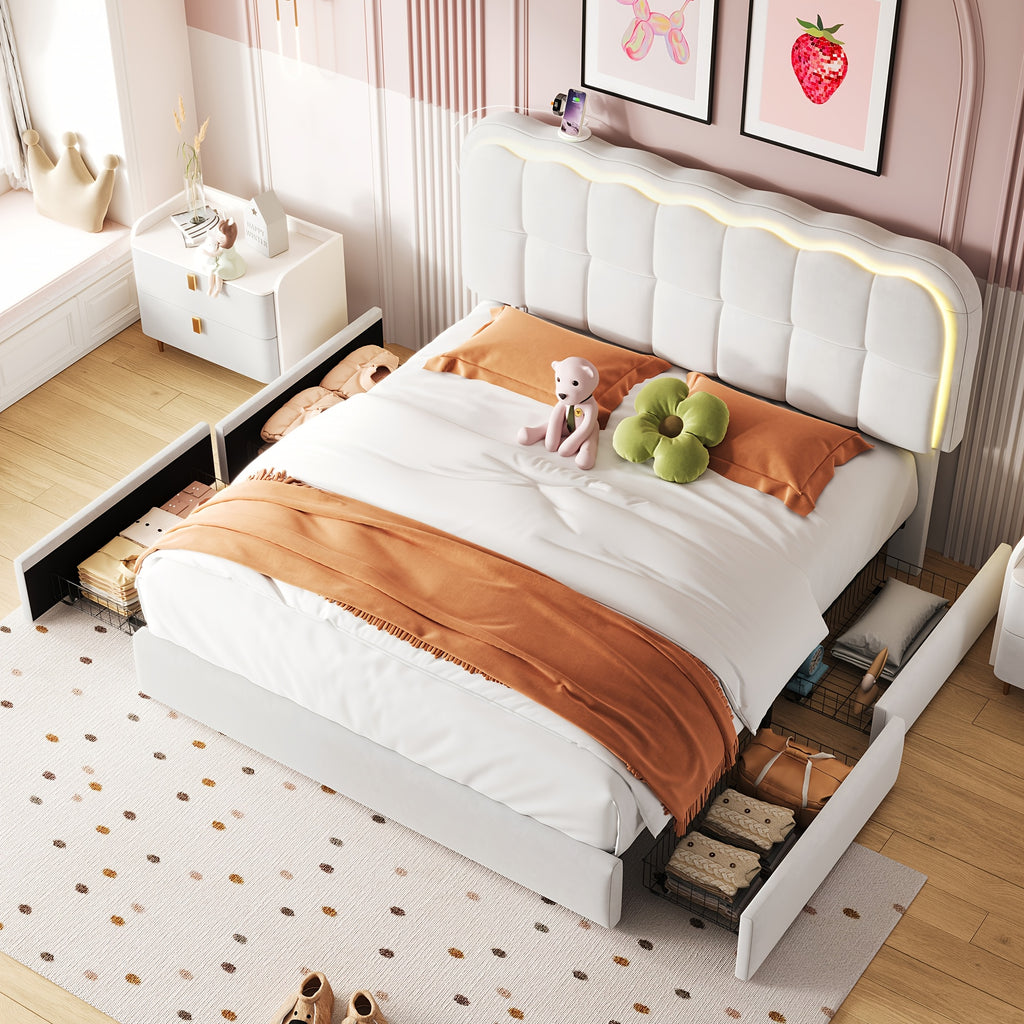 mraeer twin full queen bed frame led lighting 2 4 storage - Temu