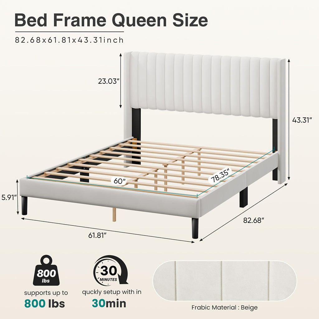 500 lbs capacity upholstered platform bed pu fleece fabric - Temu