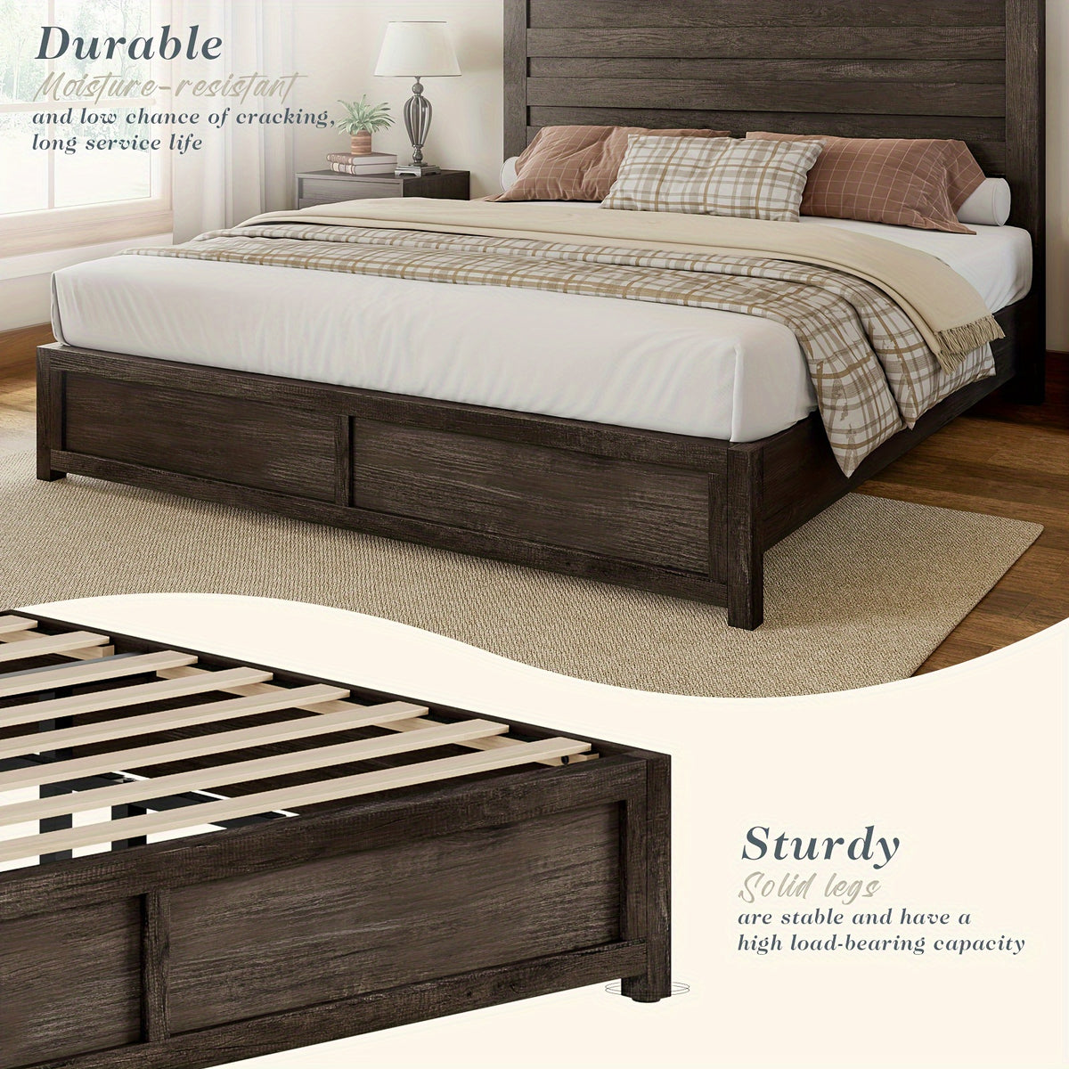 farmhouse bed frame featuring a 49 inch high - Temu