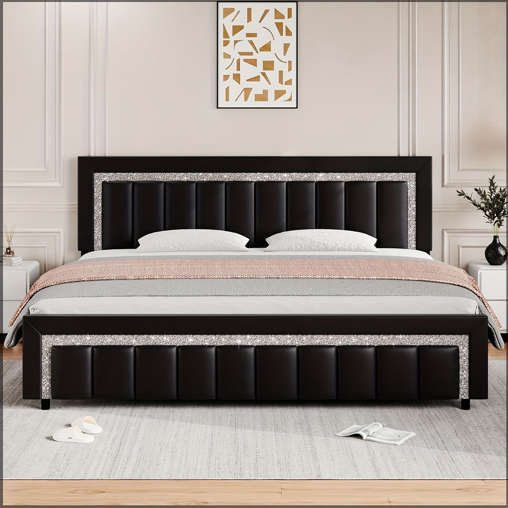 twin full queen size bed frame black velvet upholstered bed - Temu