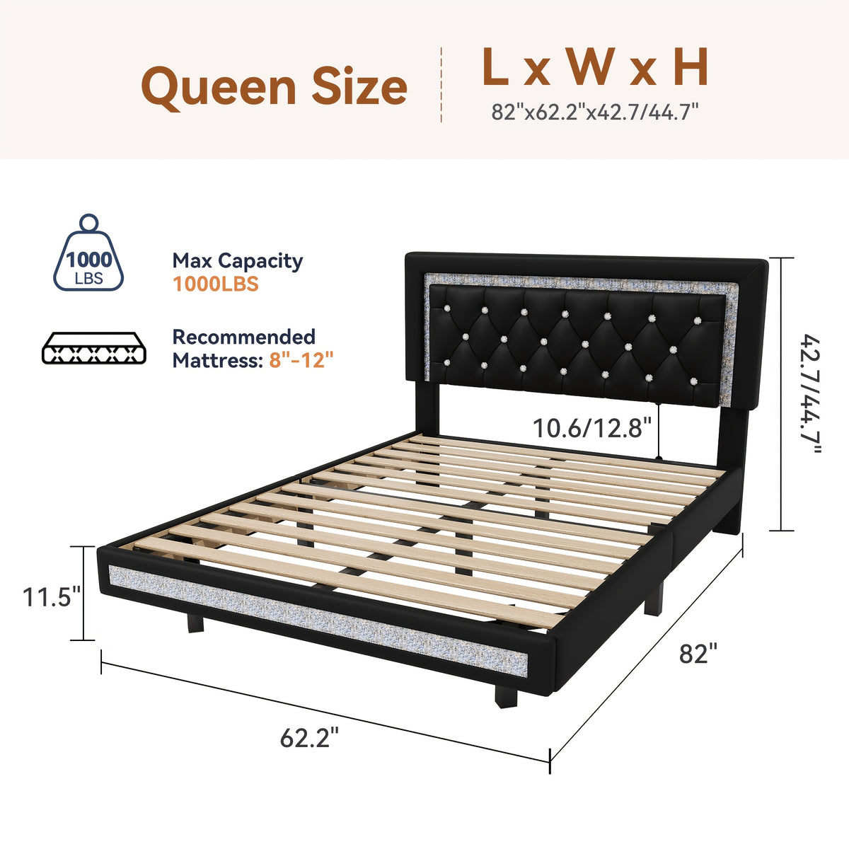 mraeer diamond quilted velvet silent full queen bed frame - Temu