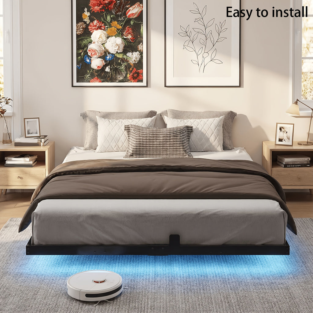 full queen king size floating bed frame led lights metal - Temu
