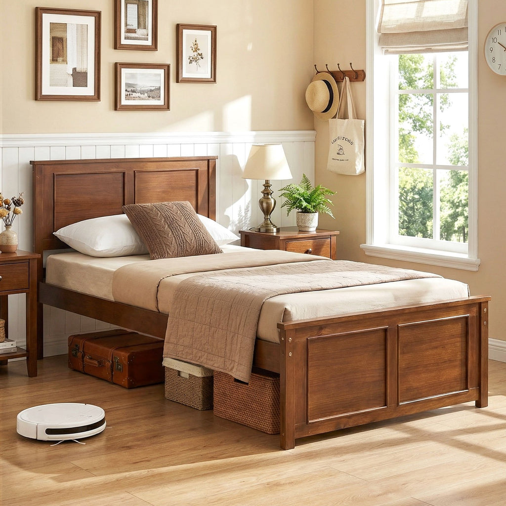 twin size bed frame farmhouse wooden platform bed headboard - Temu