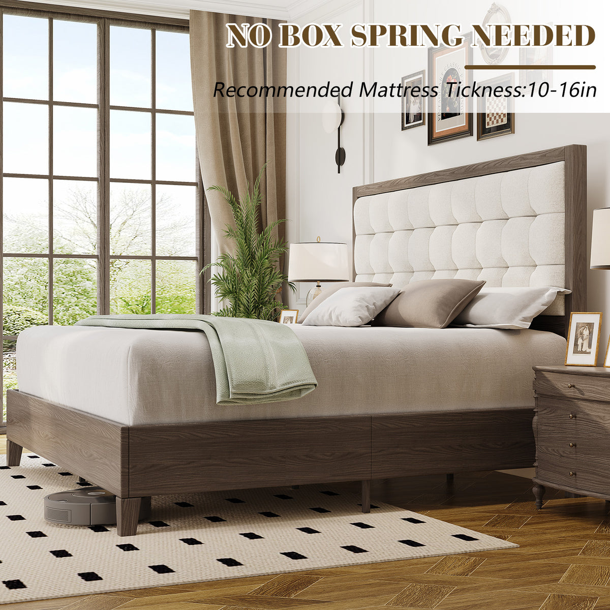 century wooden bed frame 49 high cushioned headboard - Temu