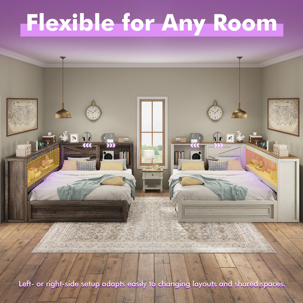 storage corner bed frame bookcase headboard led - Temu