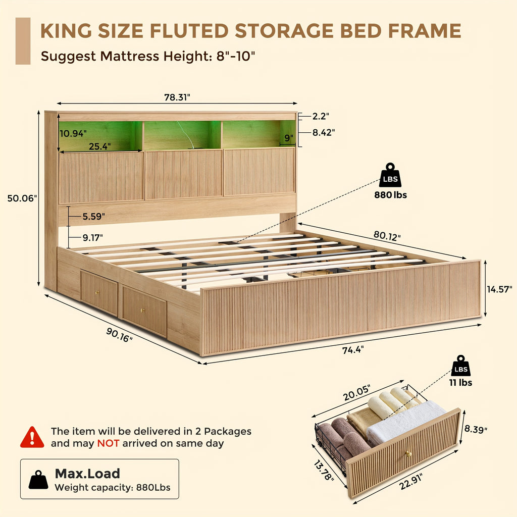 modern king size bed frame 50 tall headboard wood platform - Temu