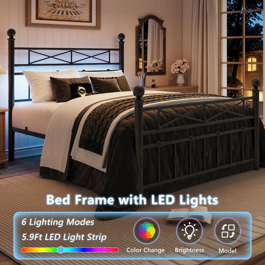 heavy duty metal bed frame led lights   bed side - Temu